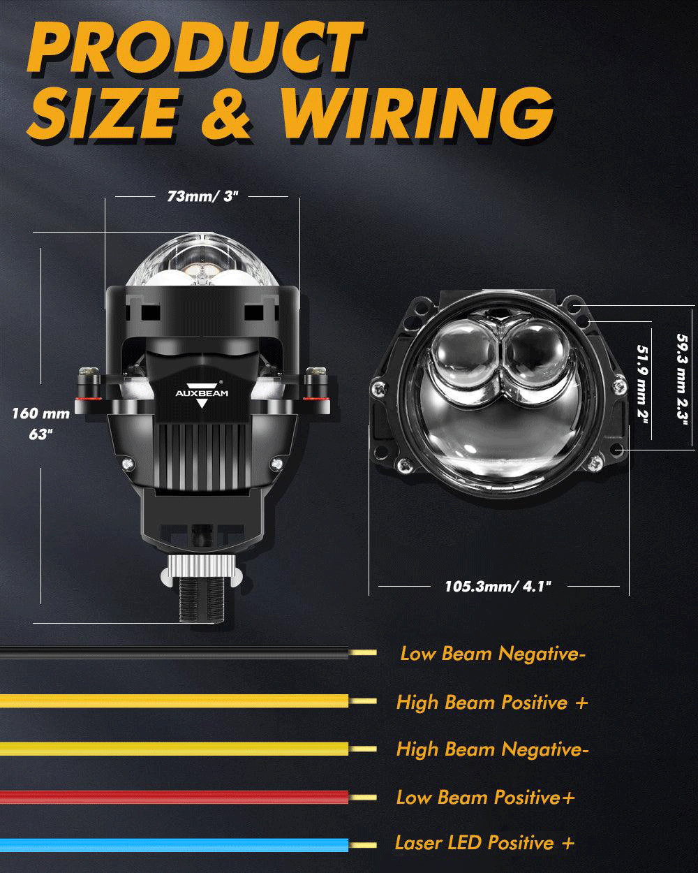 3 Inch 136W 6000K Double Hyperboloid Bi-LED Projector Lens Headlight S8 Series Non-Destructive Installation Projector Lens for Car | 2PCS/Set